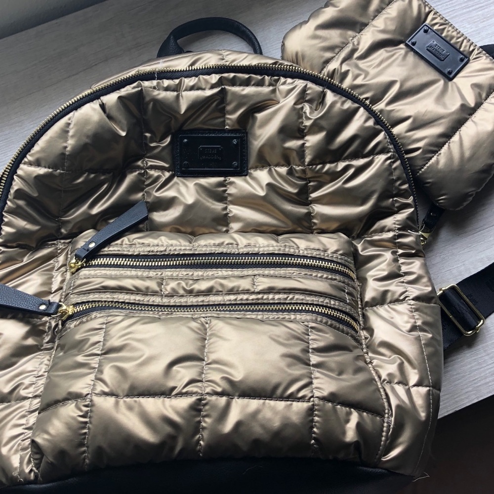 Steve Madden gold padded back pack & make up bag